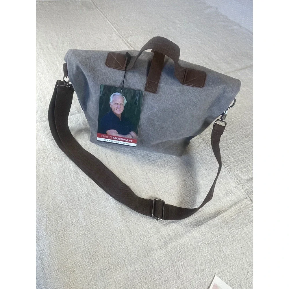 Greg Norman Refined Traveler Waxed Canvas Insulated Cooler Bag Grey Roll Top NEW